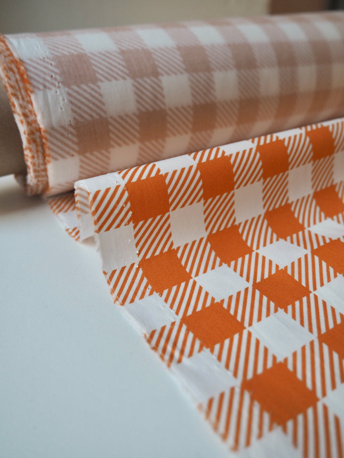 Orange Check Cotton Poplin
