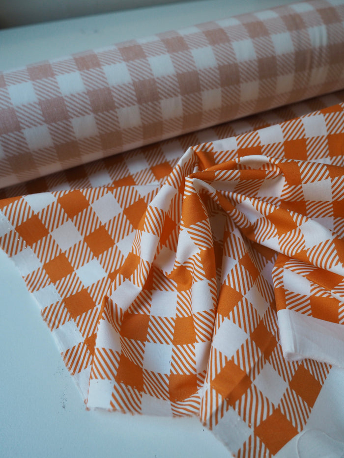 Orange Check Cotton Poplin