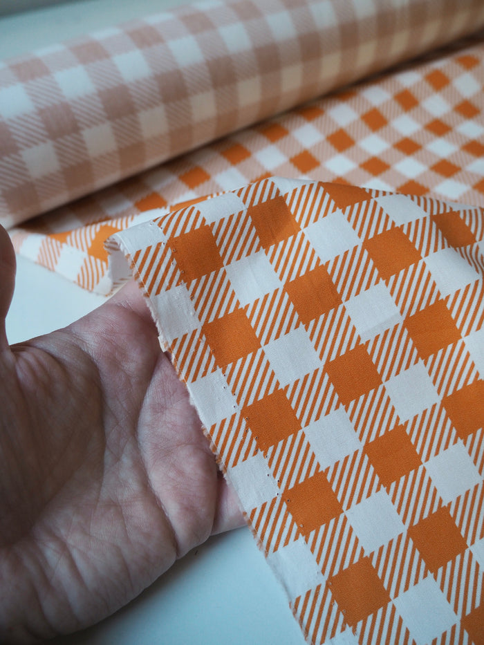 Orange Check Cotton Poplin