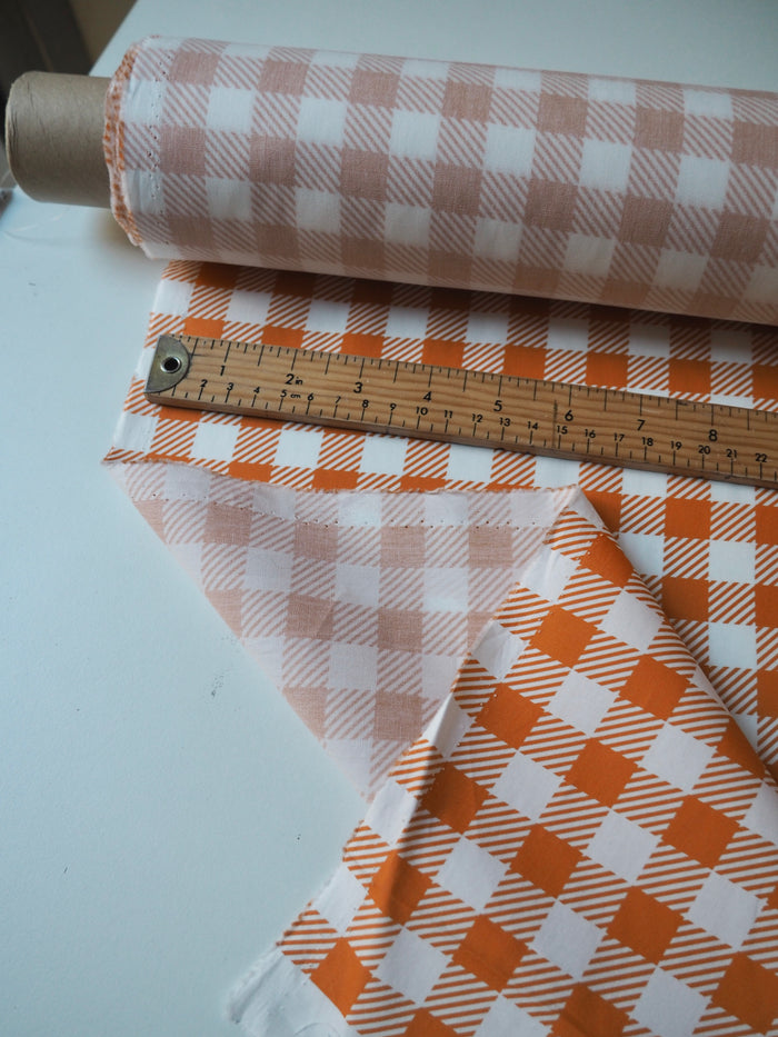 Orange Check Cotton Poplin