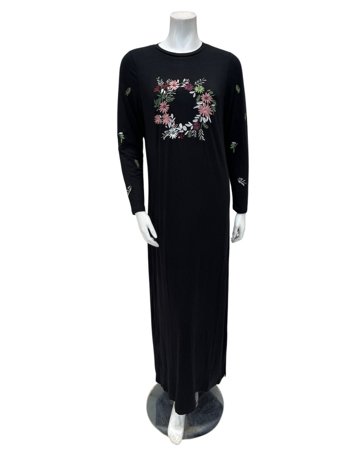 ORD Black Floral Circle Modal Pull On Nightgown Myselflingerie.com