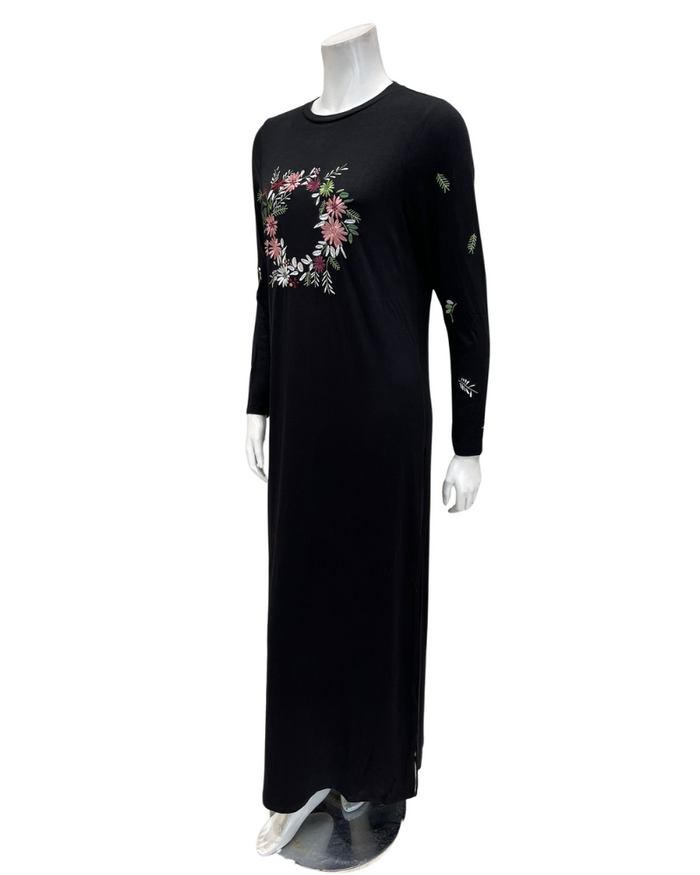 ORD Black Floral Circle Modal Pull On Nightgown Myselflingerie.com