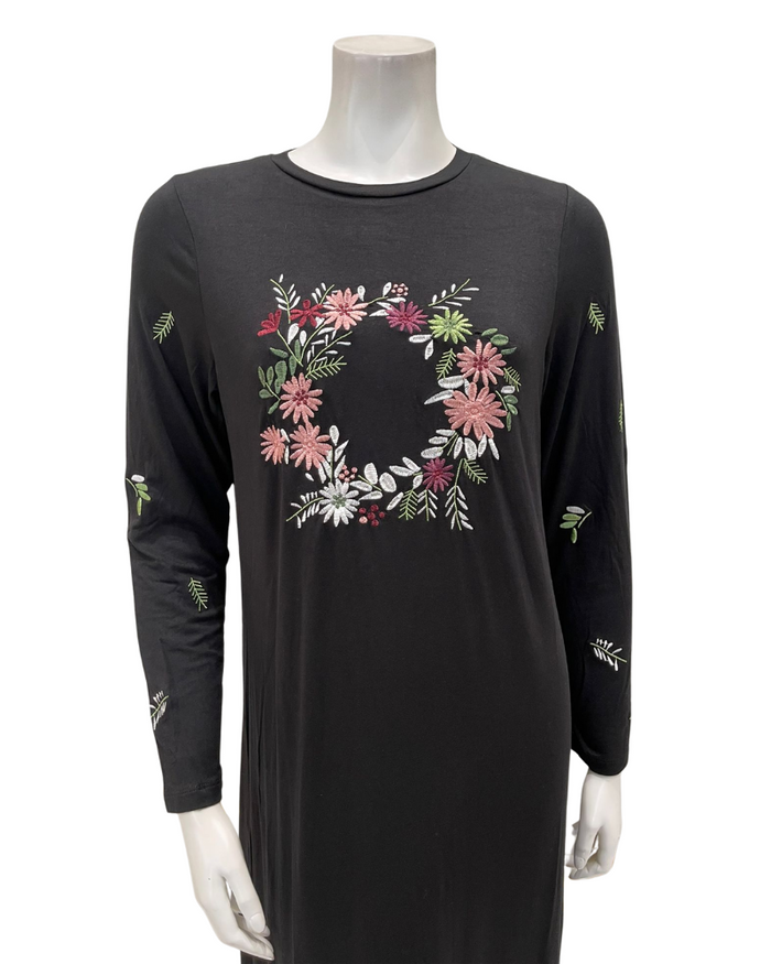 ORD Black Floral Circle Modal Pull On Nightgown Myselflingerie.com