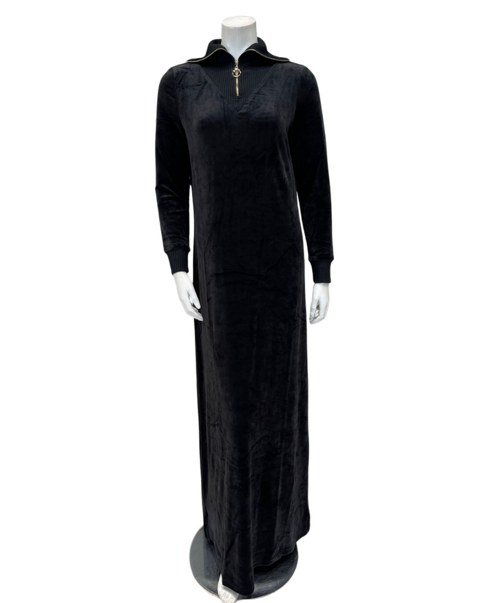 ORD Black Velour Zipper Lounger with Ribbed Collar Myselflingerie.com
