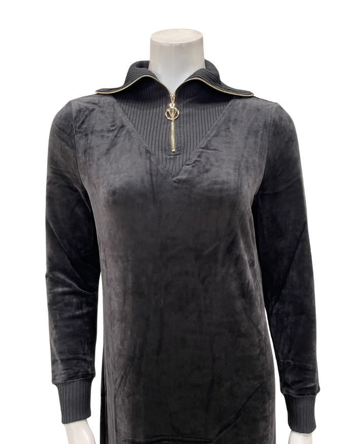 ORD Black Velour Zipper Lounger with Ribbed Collar Myselflingerie.com