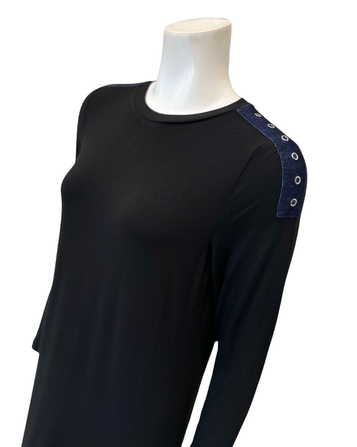 ORD Black with Denim Stripe Pull On Modal Teen Nightgown Myselflingerie.com