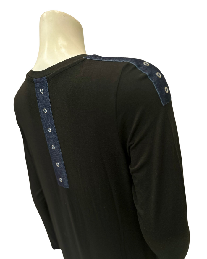 ORD Black with Denim Stripe Pull On Modal Teen Nightgown Myselflingerie.com