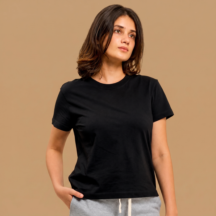 Organic Cotton Cropped T-Shirt - Jet Black