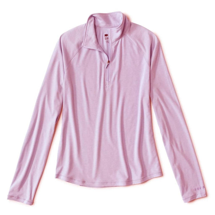 Light purple Orvis Women's DriCast 1/4-zip performance top with long raglan sleeves and a soft, moisture-wicking knit.