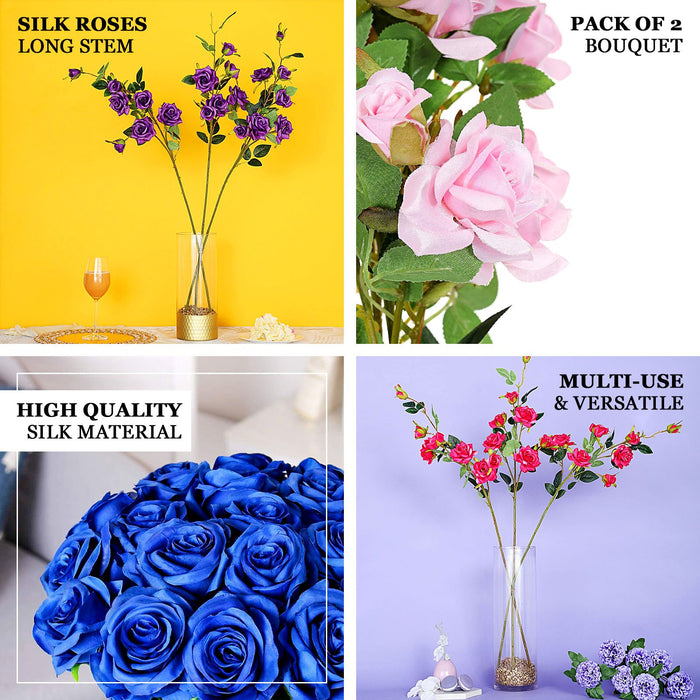 Pack of 2 | 38 inch Cream Silk Long Stem Roses, Artificial Flowers Rose Bouquet