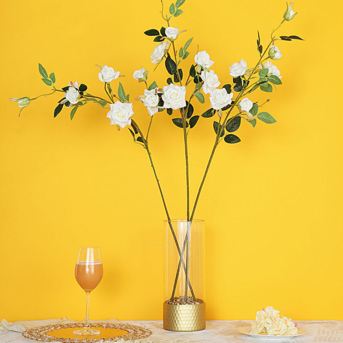 Pack of 2 | 38 inch Cream Silk Long Stem Roses, Artificial Flowers Rose Bouquet