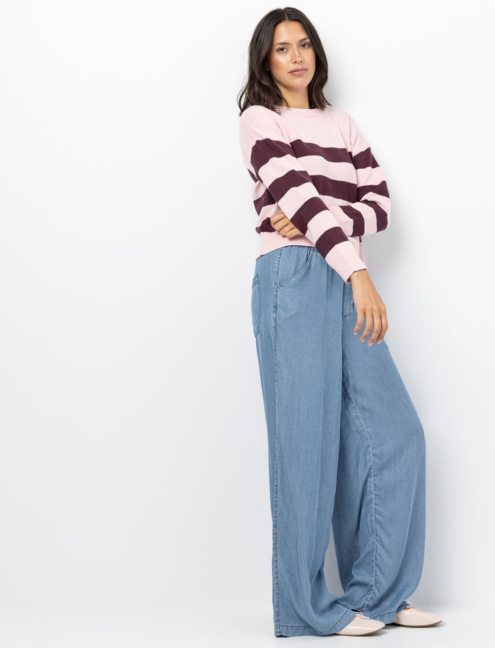 Pantalon à enfiler à jambe large pour femme
