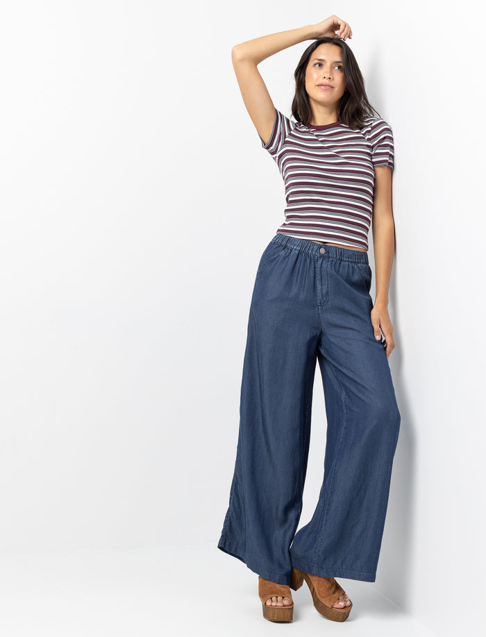 Pantalon à enfiler à jambe large pour femme