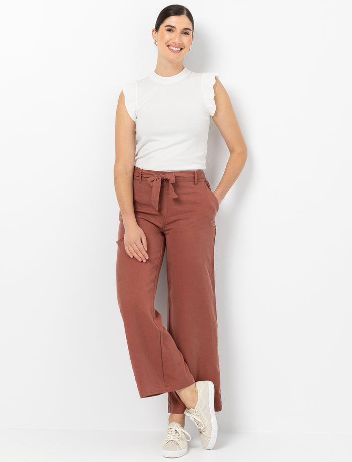 Pantalon jambe large ceinture nouable