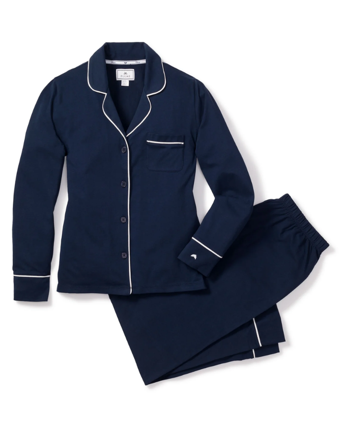 Petite Plume PWPJN Navy Classic Pima Cotton Pajamas Set myselflingerie.com