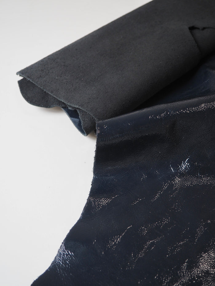 Petrol Blue Textured Shiny Calfskin