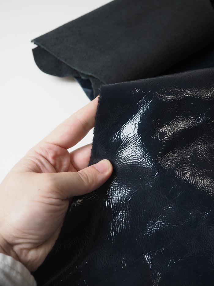 Petrol Blue Textured Shiny Calfskin