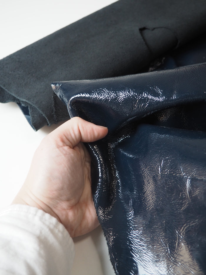 Petrol Blue Textured Shiny Calfskin