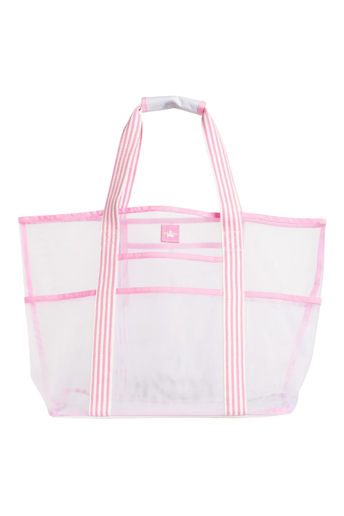 Pink Striped Mesh Beach Tote