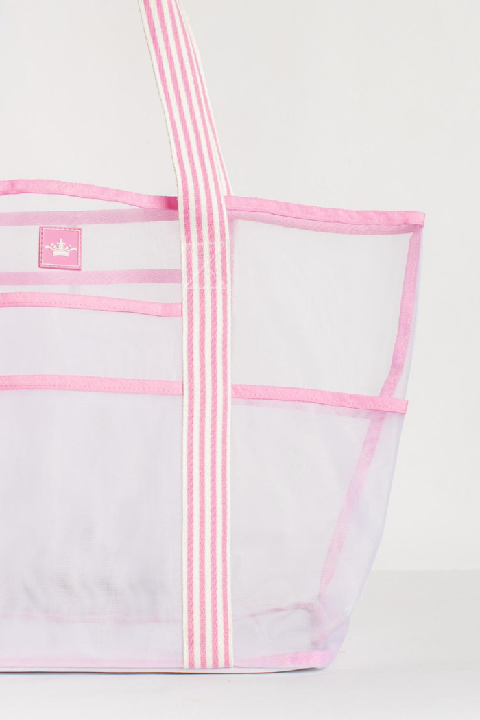 Pink Striped Mesh Beach Tote