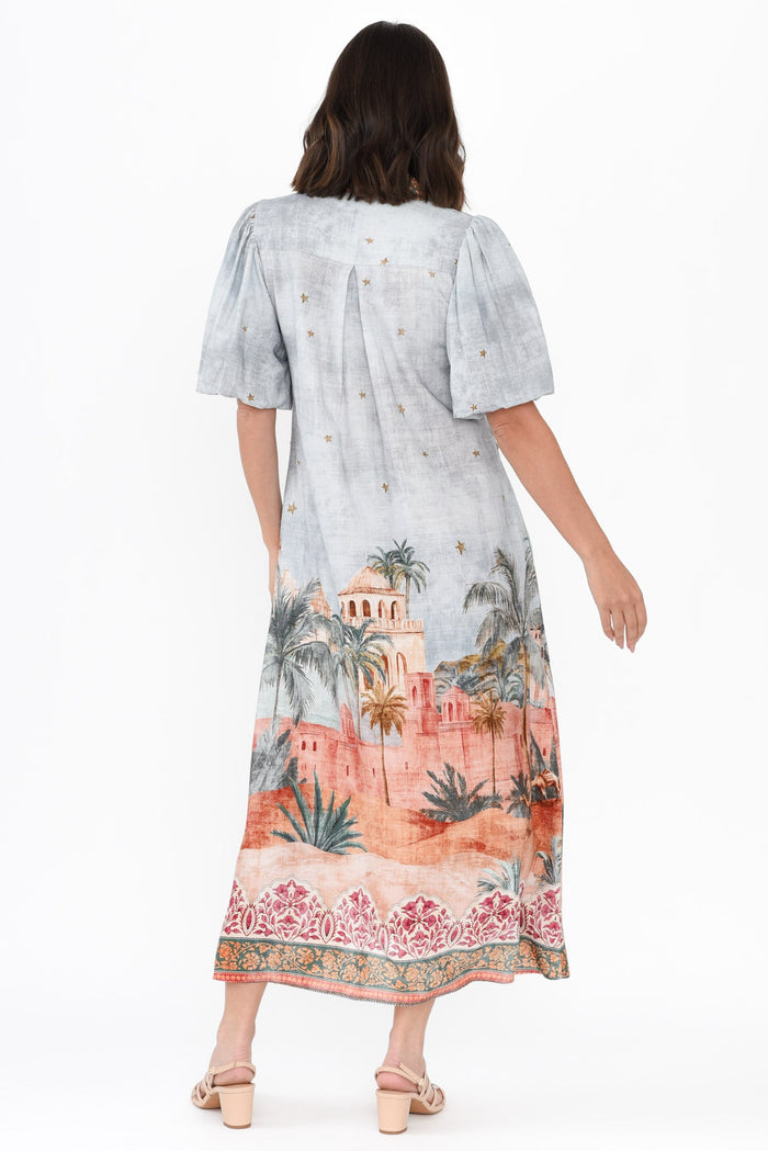 Piper Blue Palm Shirt Dress,Brunette model,alt text|model:MJ