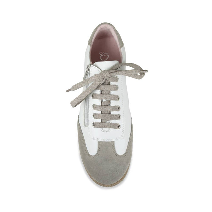 Pixie: White Leather & Taupe Suede Shoes Sole Bliss