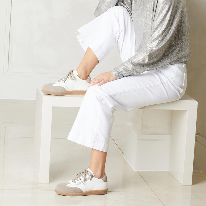 Pixie: White Leather & Taupe Suede Shoes Sole Bliss