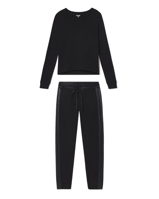 PJ Harlow ROSIE + BLYTHE Black Long Sleeve Satin Waistband Pajamas Set myselflingerie.com