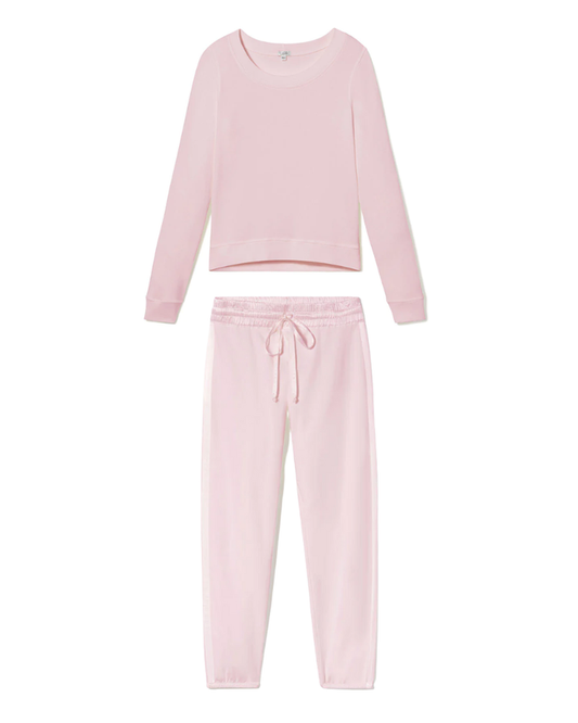 PJ Harlow ROSIE + BLYTHE Blush Long Sleeve Satin Waistband Pajamas Set myselflingerie.com