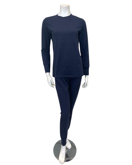 Isayes Lingerie 800502 Navy Cotton Crew Neck Pajamas Set Myselflingerie.com