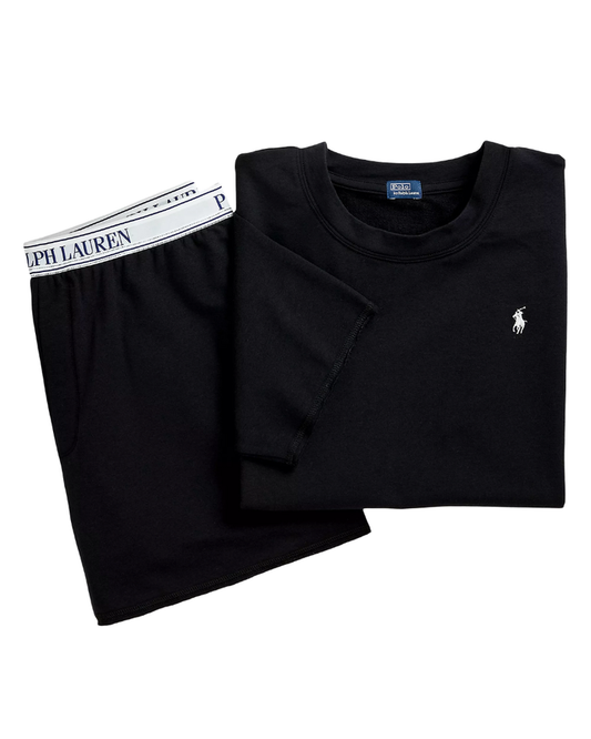 Polo by Ralph Lauren 4P8029-R2000 Black Club Terry Short Sleeve Shorts Pajamas Set Myselflingerie.com