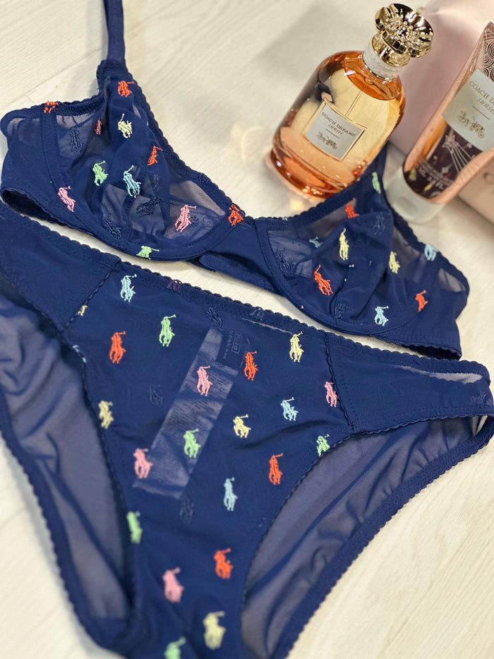 Polo by Ralph Lauren 4P0178-R2815 Navy Mesh Embroidered Sheer Bikini Myselflingerie.com