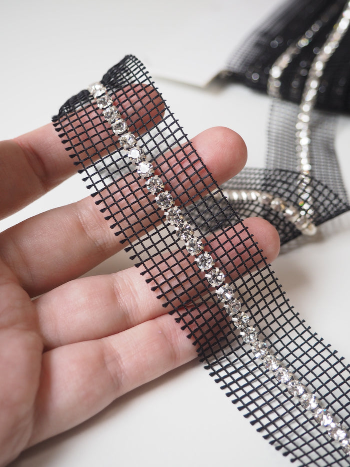 Preciosa Clear Black Diamante Trim 3cm