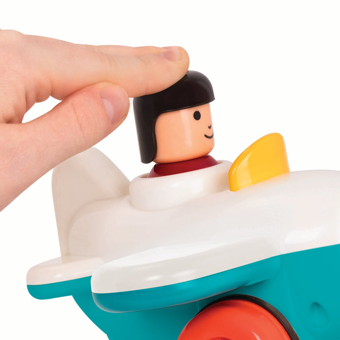 Pump and go toy plane and train with drivers.