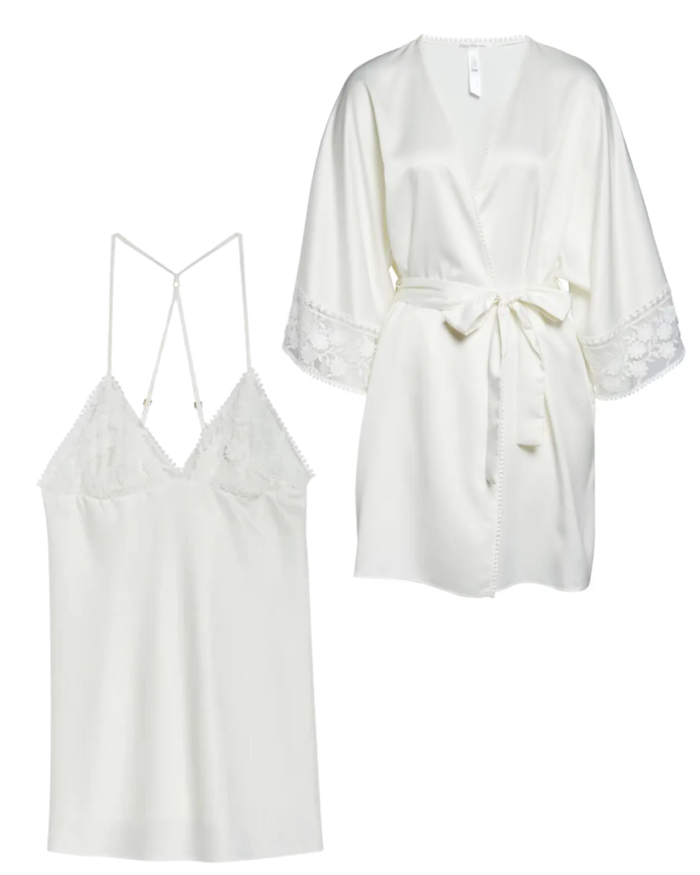 Q81117+Q81118 Kylie Charmeuse Ivory Chemise & Wrap Set