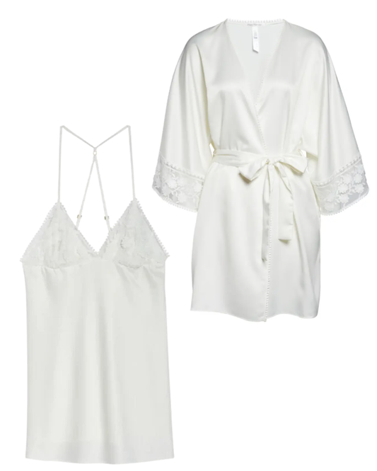 Q81117+Q81118 Kylie Charmeuse Ivory Chemise & Wrap Set