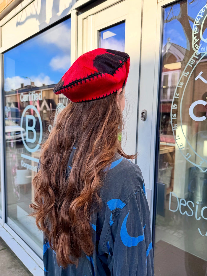 Red + Black Spotted Kidskin Hide