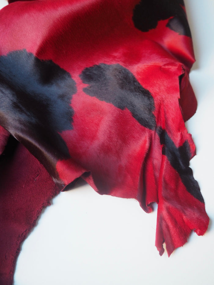 Red + Black Spotted Kidskin Hide