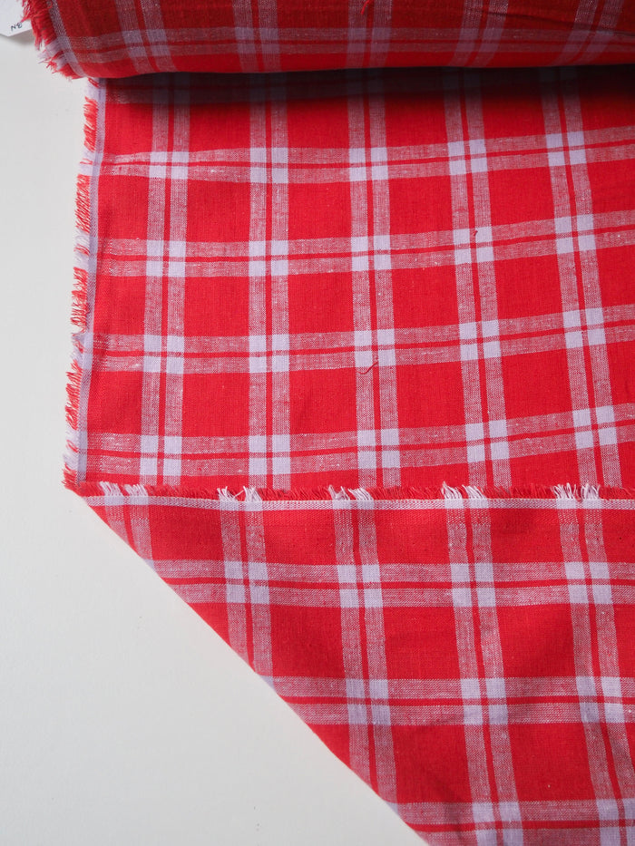Red + Lilac Check Cotton/Linen