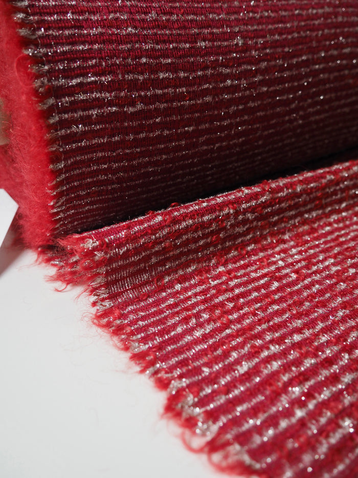 Red + Silver Stripe Wool Blend Bouclé