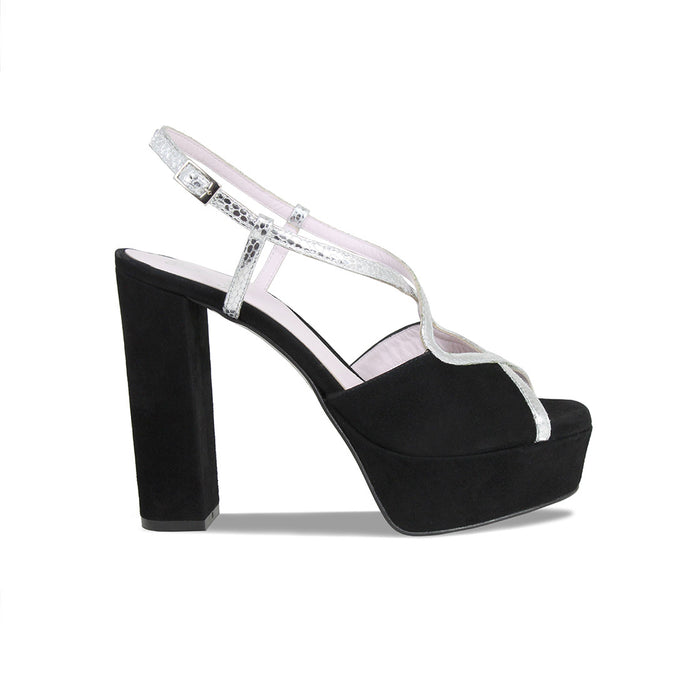 Reese: Black Suede & Silver Snake Print Leather Shoes Sole Bliss