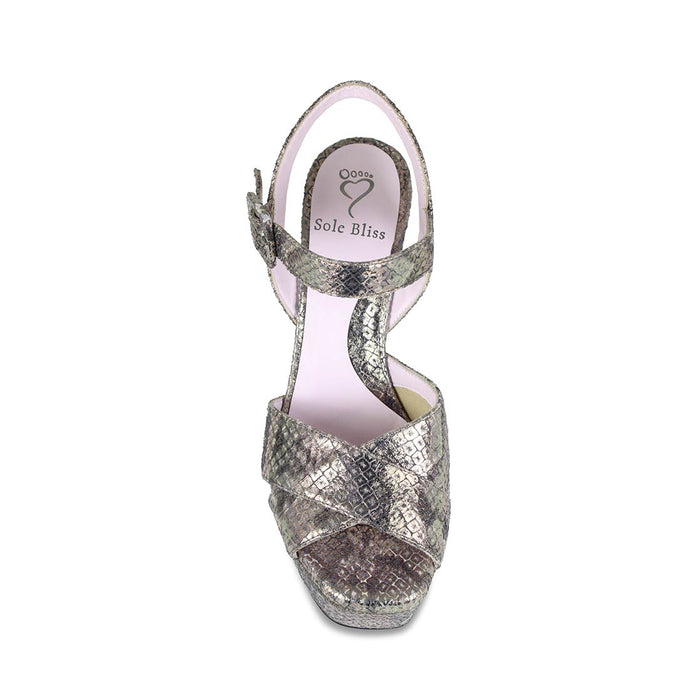 Remy: Metallic Snake Print Leather Shoes Sole Bliss
