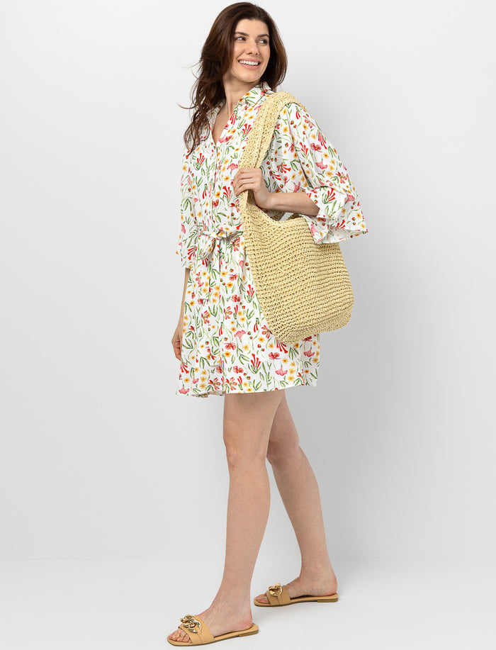 Robe chemisier fleurie ceinturée