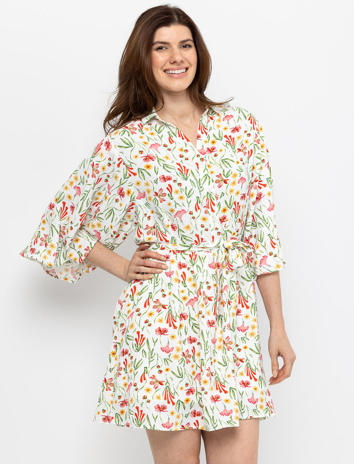 Robe chemisier fleurie ceinturée
