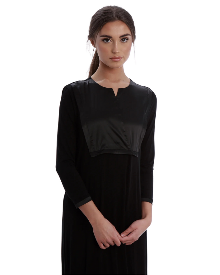 Rojo London Josephine Black Satin Nursing Nightgown & Cardigan Set Myselflingerie.com