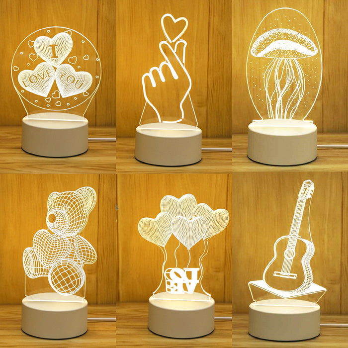 Romantic Soft Glow Love 3D Acrylic LED Bedside Lamp