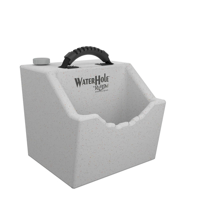 Ruff Land Water Hole, a granite-speckled, roto-molded 1-gallon dog water dispenser with a black carrying handle.