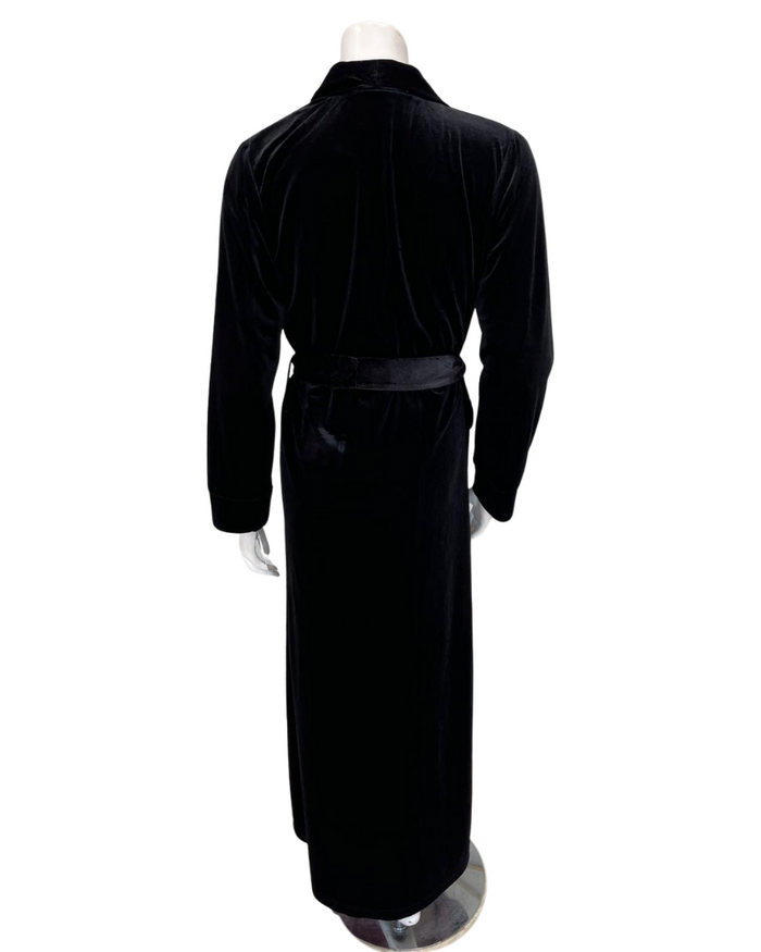 Runelli AP922VBK Black Velour Morning Wrap Robe with Flap Pockets Myselflingerie.com