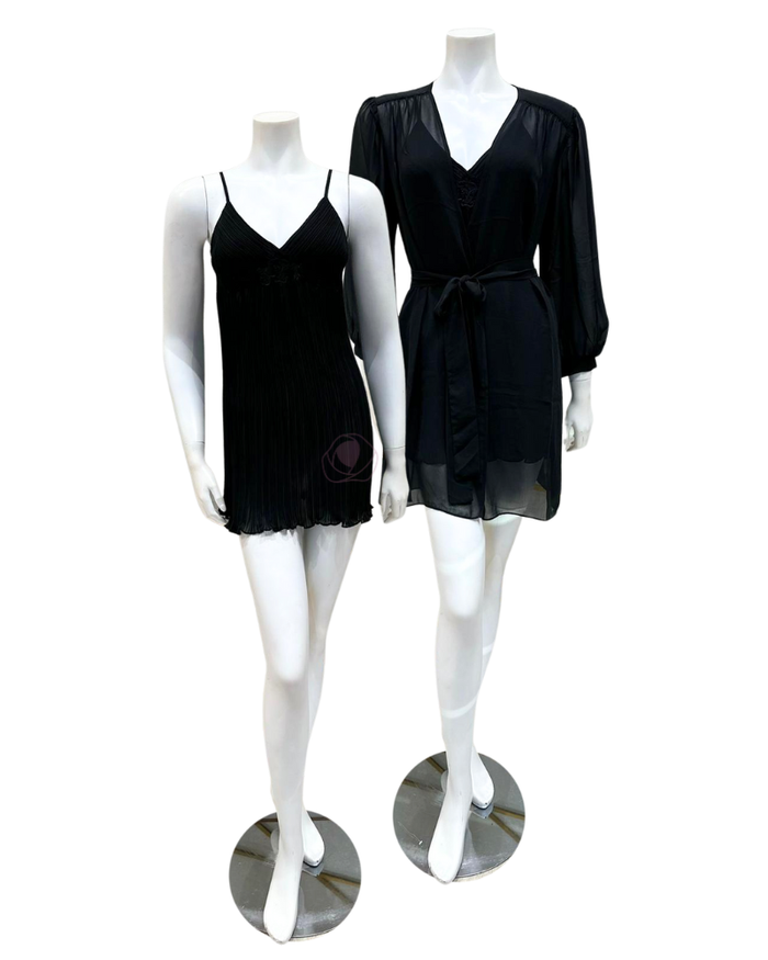 Rya Collection Black True Love Chemise & Wrap Set