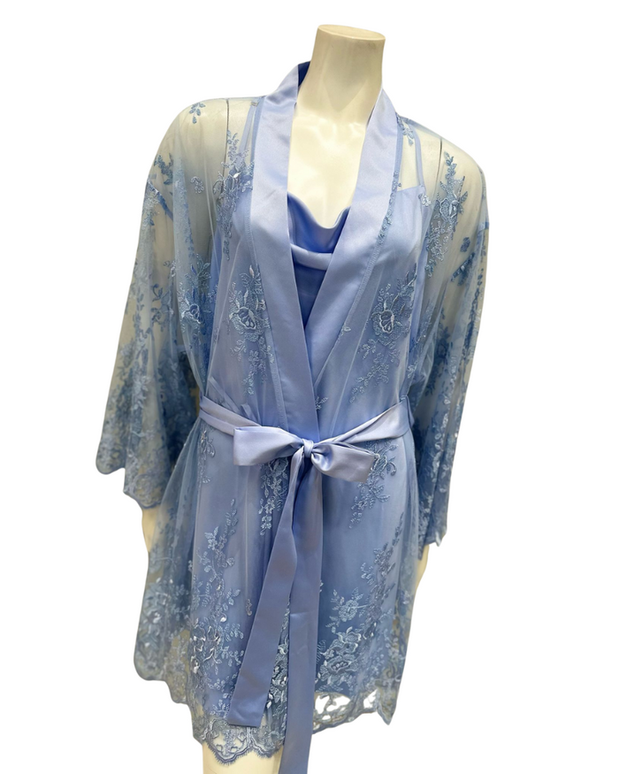 Rya Collection 207X + 197X Cornflower Darling Lace Plus Size Chemise & Wrap Set Myselflingerie.com